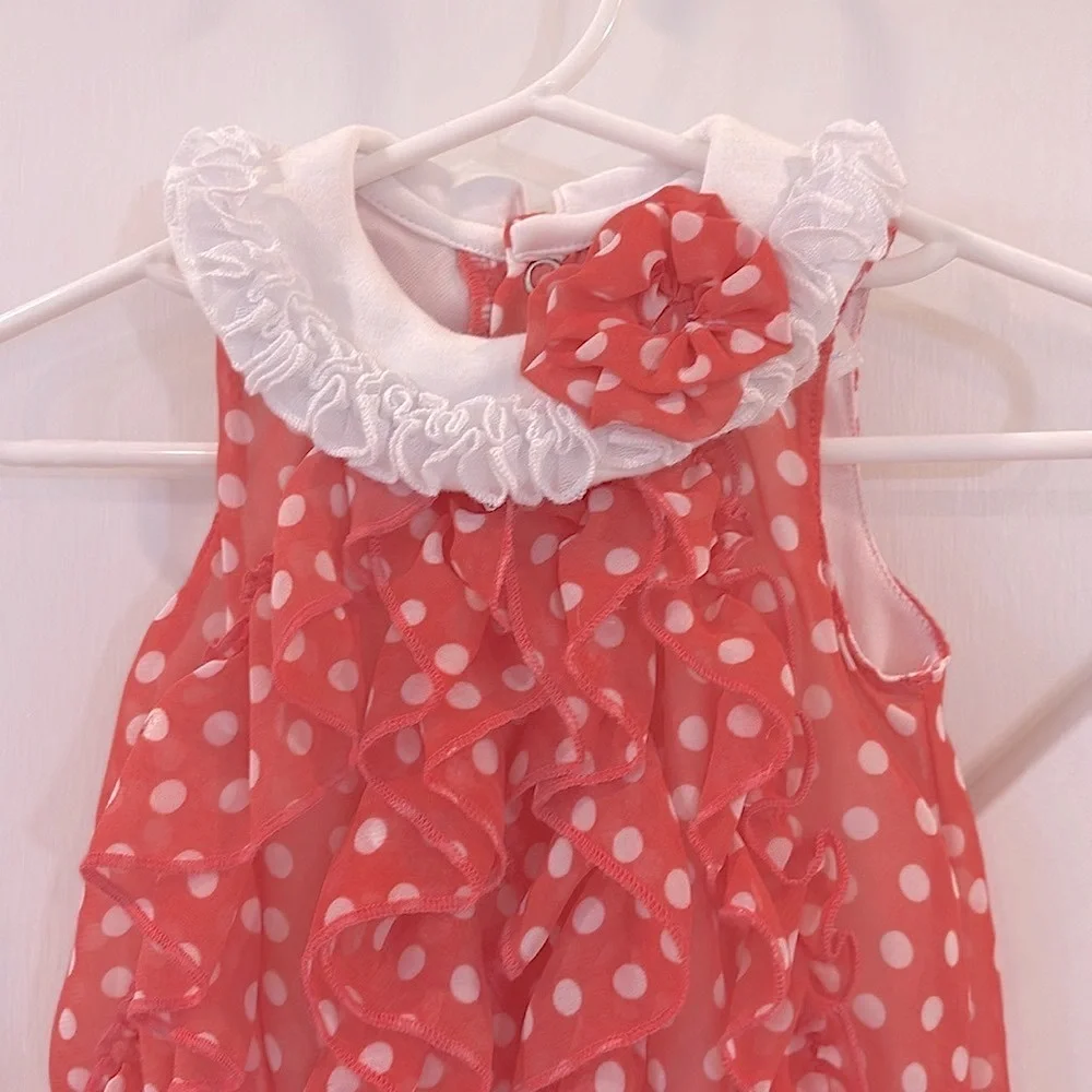 NWOT Nursery Rhyme Chiffon Style Ruffle Polkadot Sleeveless Onesie Romper